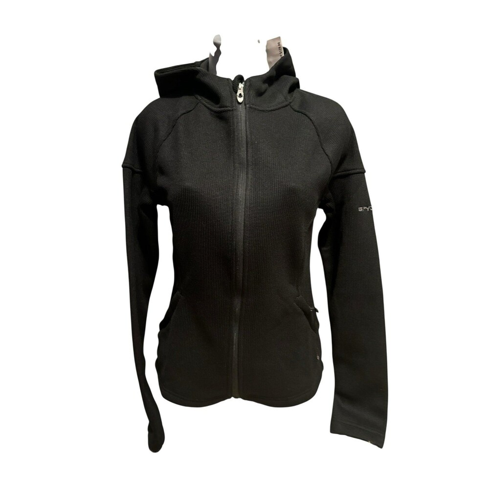 Spyder Black Hooded Fleece waffle Jacket Pockets Women's S Full Zip Brand NWT